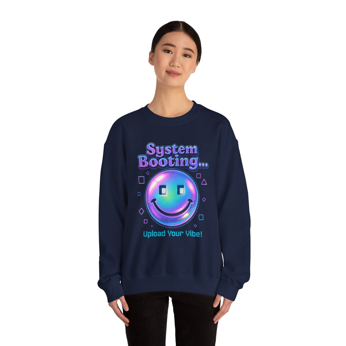 System Booting Crewneck Sweatshirt — "Upload Your Vibe" Retro Tech Graphic