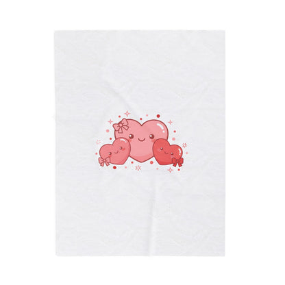 Tiny Heart Kawaii Trio Velveteen Plush Blanket | tiny heart design, valentine doodle
