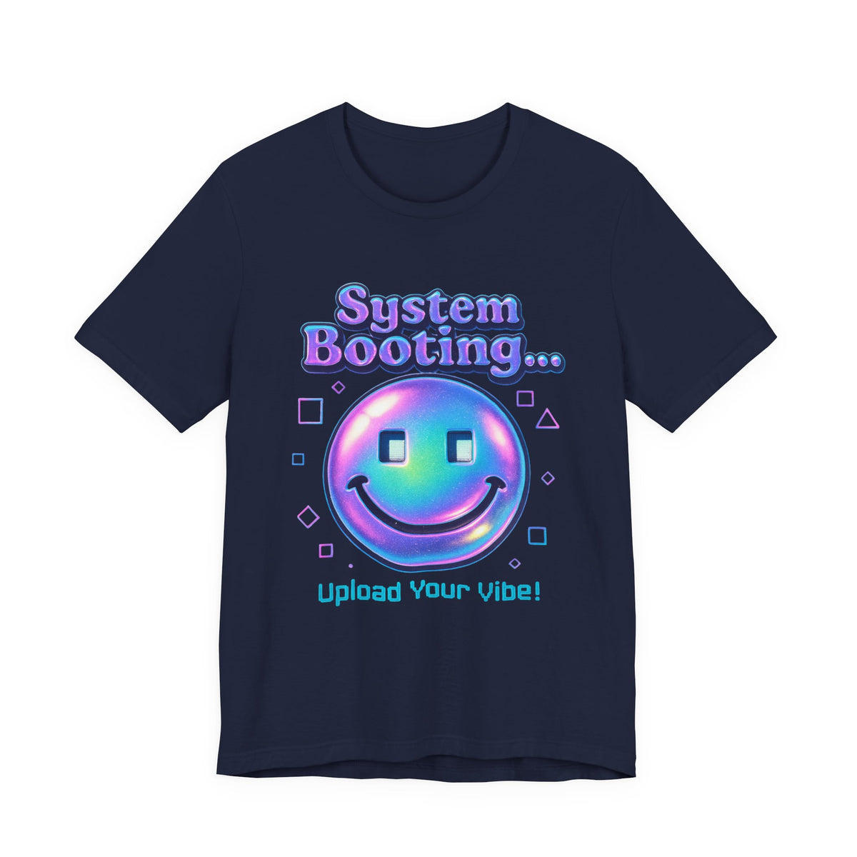 System Booting Smiley Tee — “Upload Your Vibe!” Retro Cybercore Graphic T-Shirt