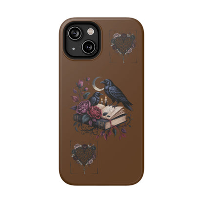 Raven & Roses Phone Case — Impact-Resistant Protective Case with Moon, Books & Floral Gothic Design