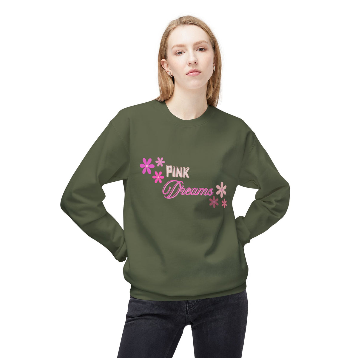 Pink Dreams Crewneck Sweatshirt — Floral Retro Graphic