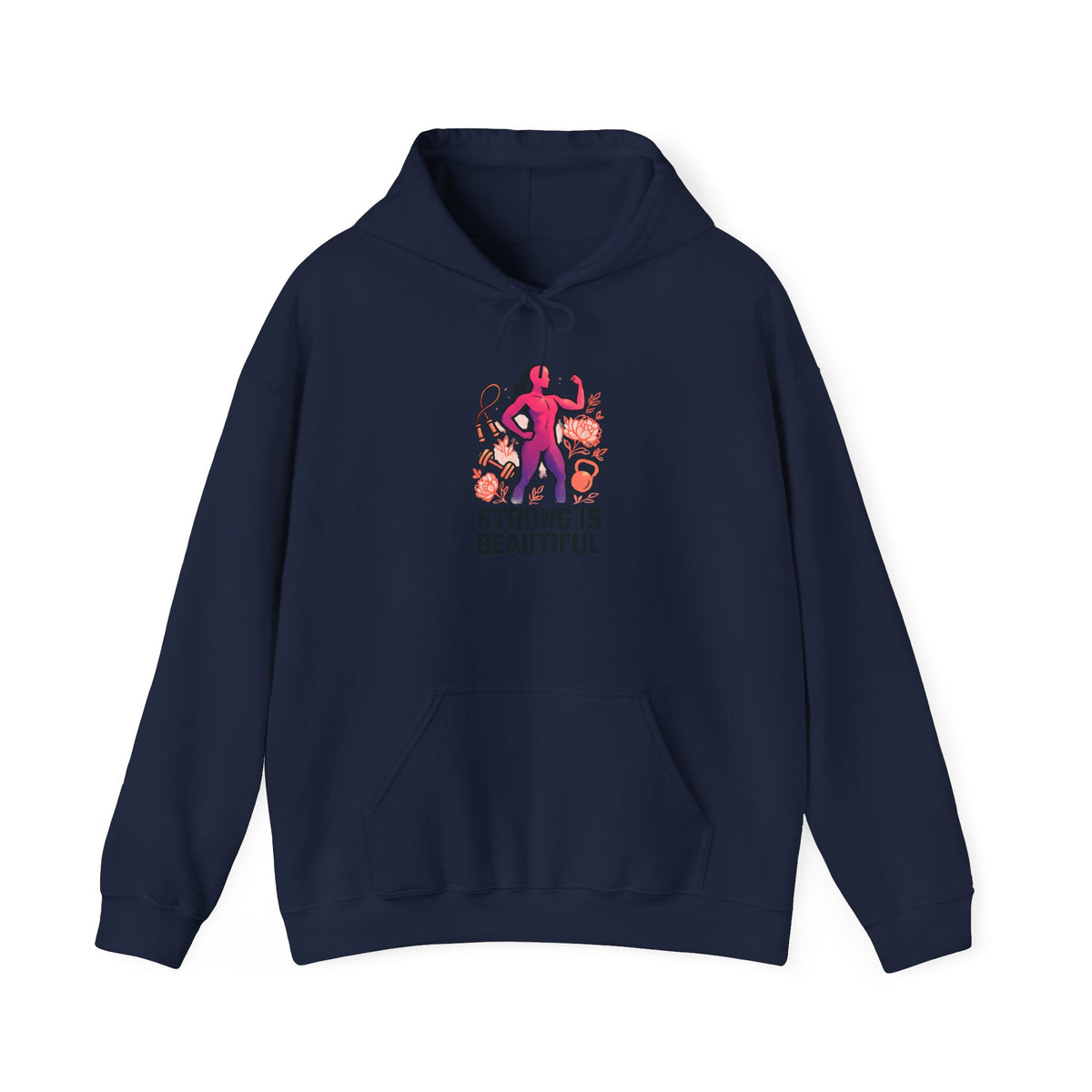 Strong Is Hoodie — Motivational Fitness Hoodie with Kettlebell & Weightlifting Design