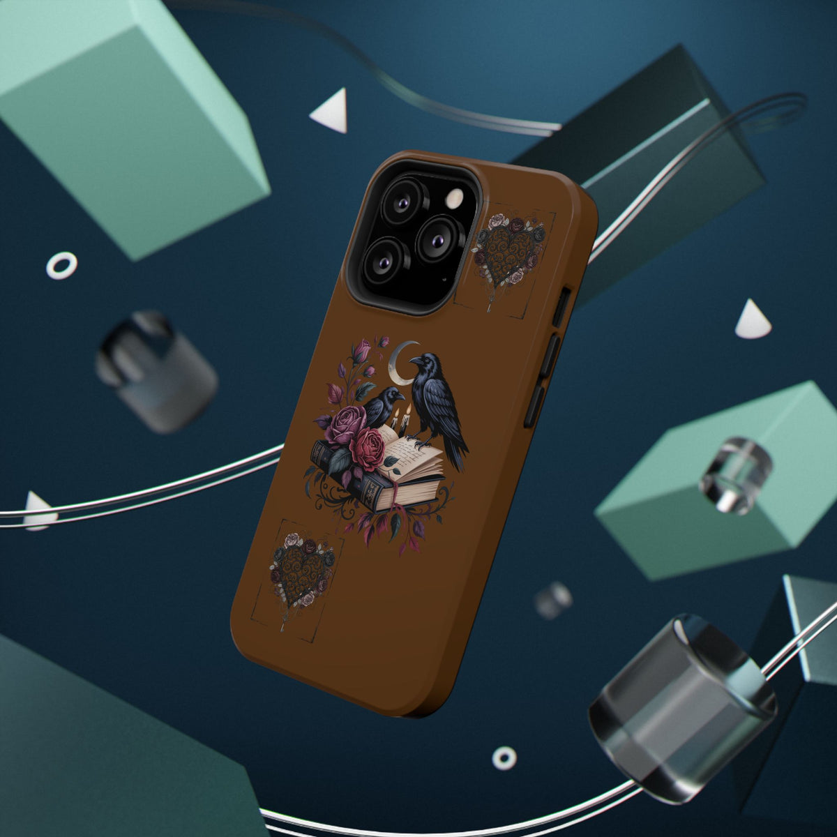 Raven & Roses Phone Case — Impact-Resistant Protective Case with Moon, Books & Floral Gothic Design
