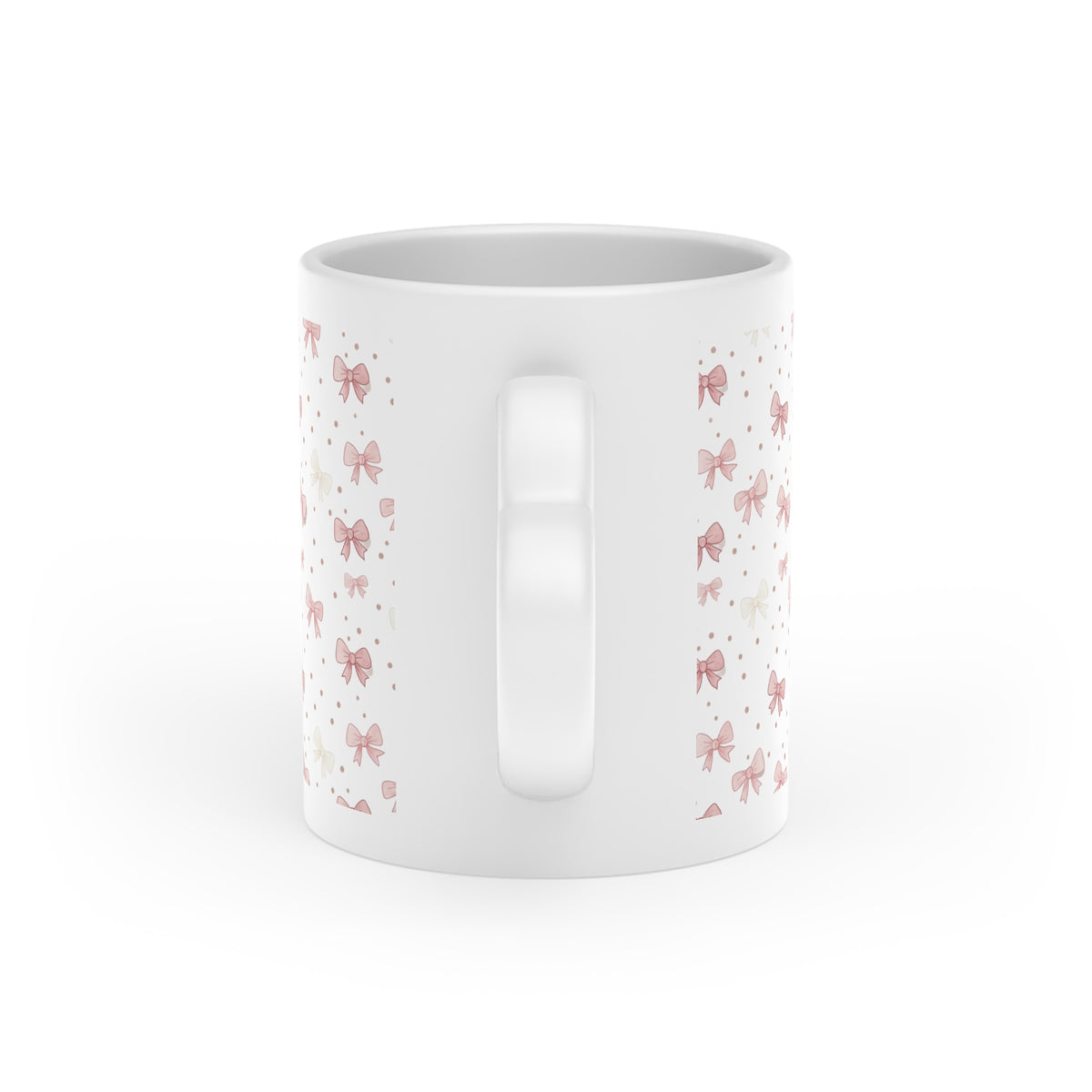 Heart Mug — Pink Bow Pattern 'Lovely Day' Ceramic Coffee Cup
