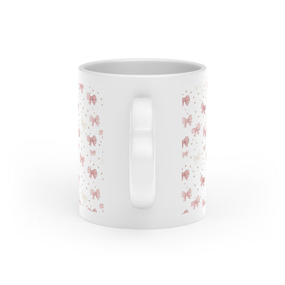 Heart Mug — Pink Bow Pattern 'Lovely Day' Ceramic Coffee Cup