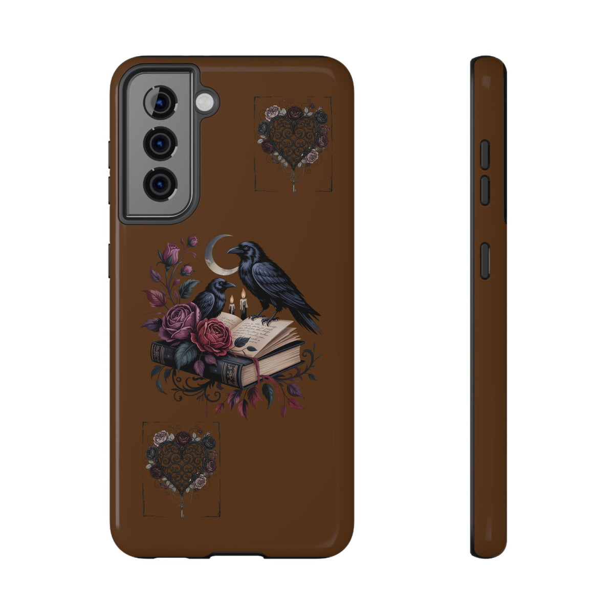 Raven & Roses Phone Case — Impact-Resistant Protective Case with Moon, Books & Floral Gothic Design