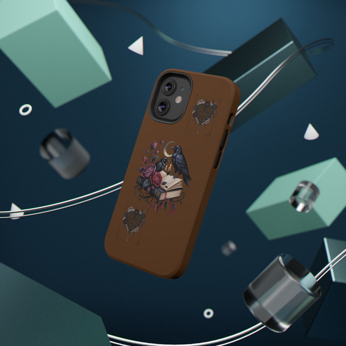 Raven & Roses Phone Case — Impact-Resistant Protective Case with Moon, Books & Floral Gothic Design