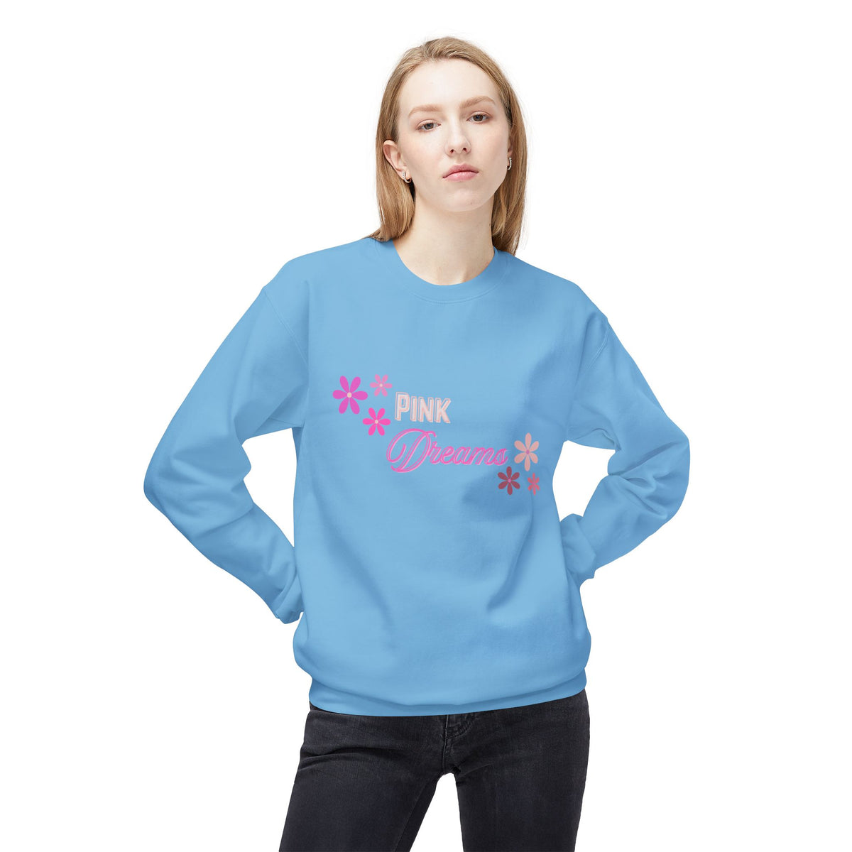 Pink Dreams Crewneck Sweatshirt — Floral Retro Graphic