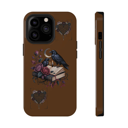 Raven & Roses Phone Case — Impact-Resistant Protective Case with Moon, Books & Floral Gothic Design