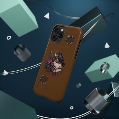 Raven & Roses Phone Case — Impact-Resistant Protective Case with Moon, Books & Floral Gothic Design