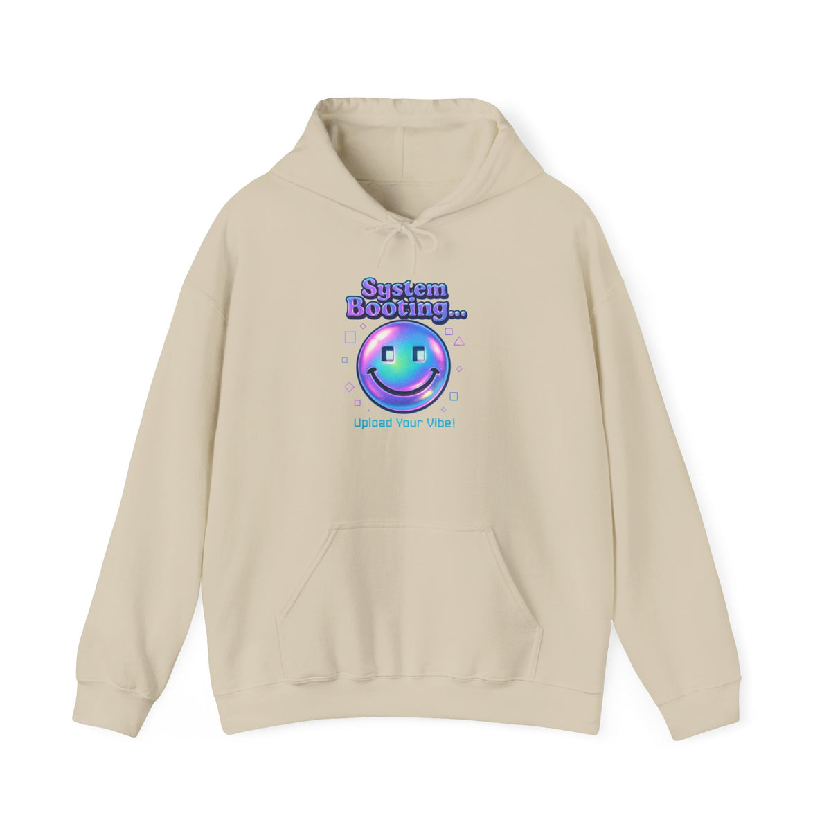 Hoodie — “System Booting” Retro Holographic Smiley Tech Hoodie
