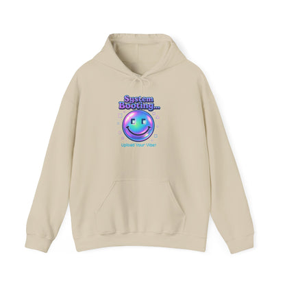 Hoodie — “System Booting” Retro Holographic Smiley Tech Hoodie