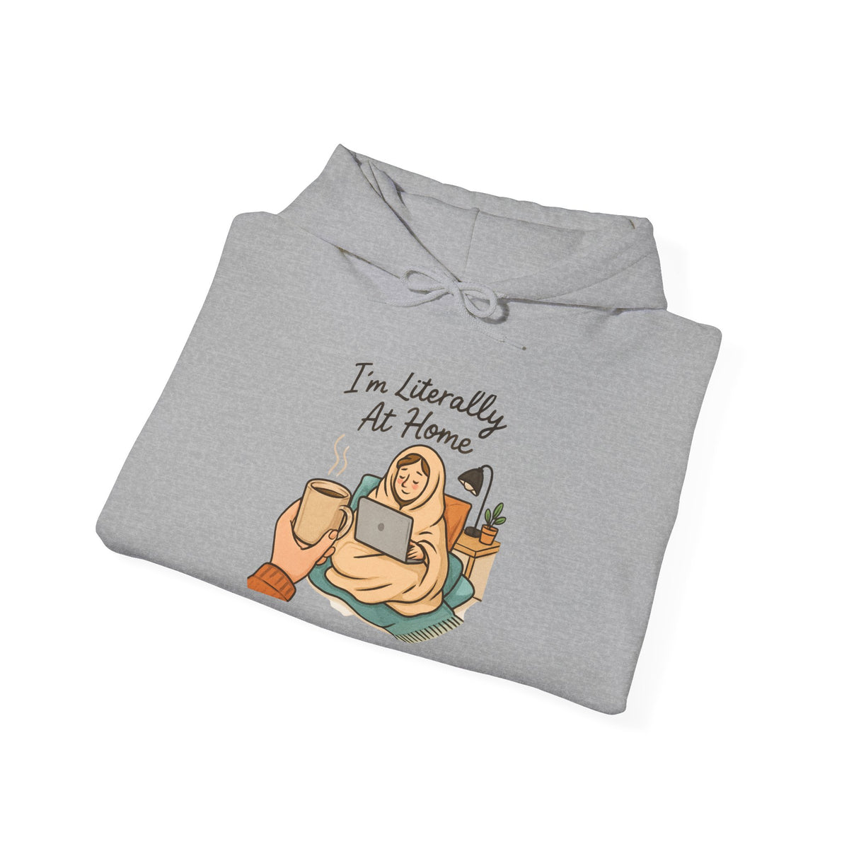 Cozy At Home Hoodie — Relaxed Laptop & Coffee Illustration