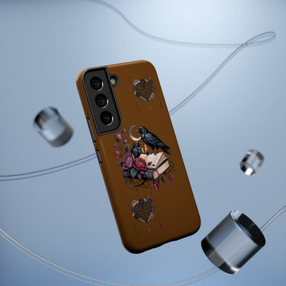 Raven & Roses Phone Case — Impact-Resistant Protective Case with Moon, Books & Floral Gothic Design