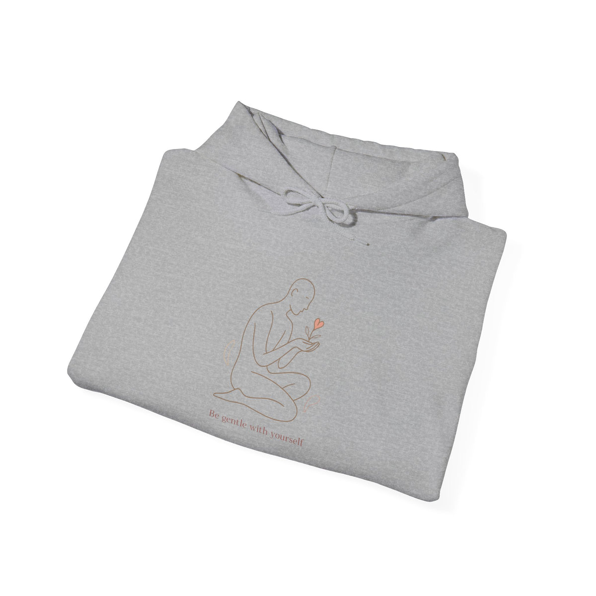 Minimal Line Art Hoodie — Figure Holding Heart Flower Illustration