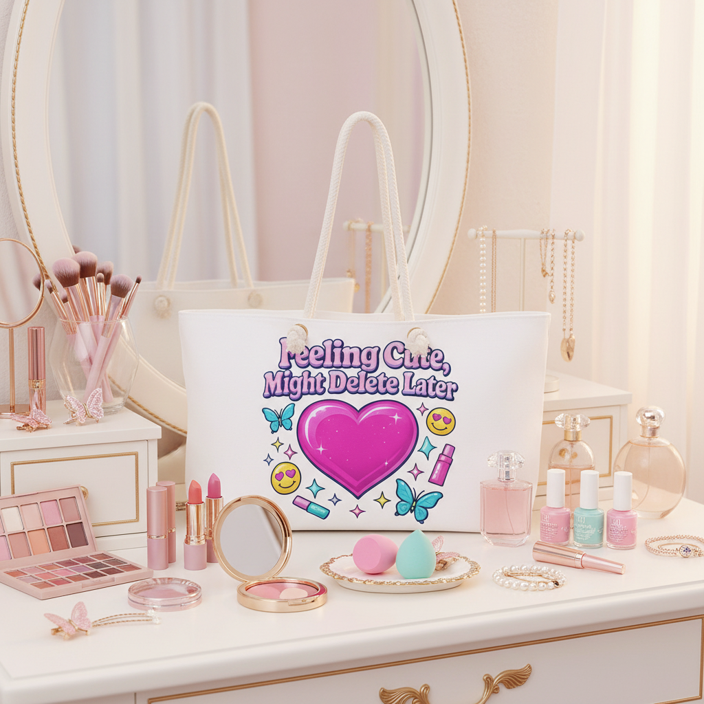 Weekender Bag — "Feeling Cute, Might Delete Later" Heart Graphic Travel Tote