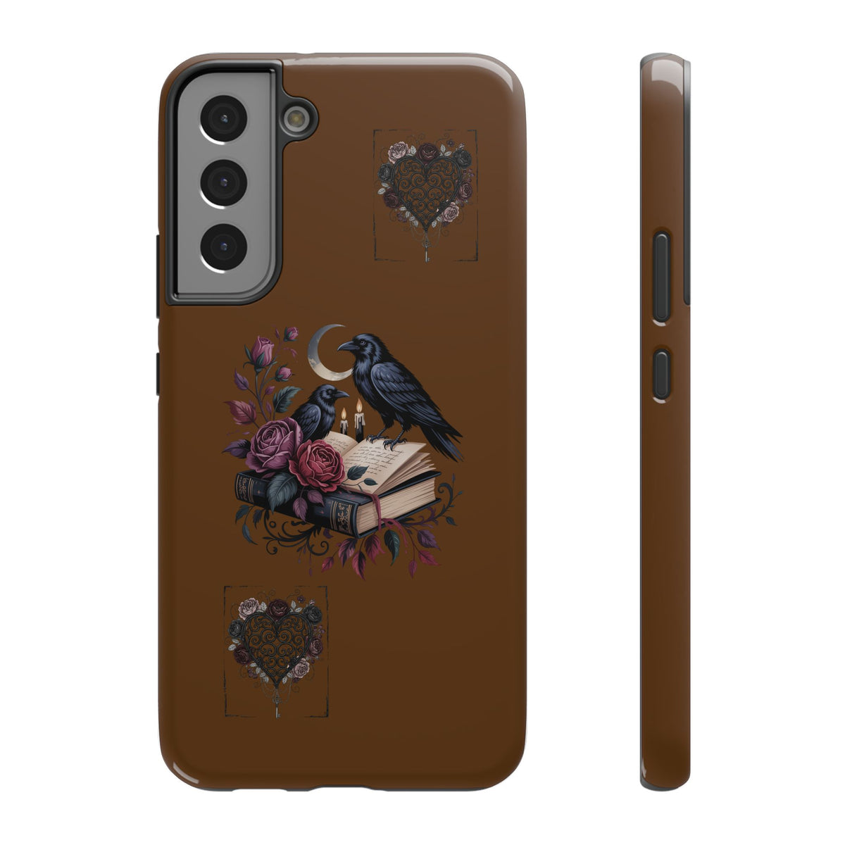 Raven & Roses Phone Case — Impact-Resistant Protective Case with Moon, Books & Floral Gothic Design