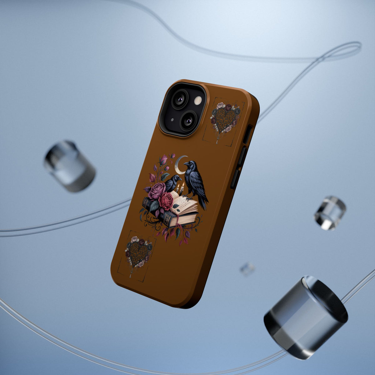 Raven & Roses Phone Case — Impact-Resistant Protective Case with Moon, Books & Floral Gothic Design