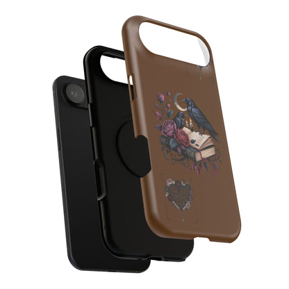 Raven & Roses Phone Case — Impact-Resistant Protective Case with Moon, Books & Floral Gothic Design