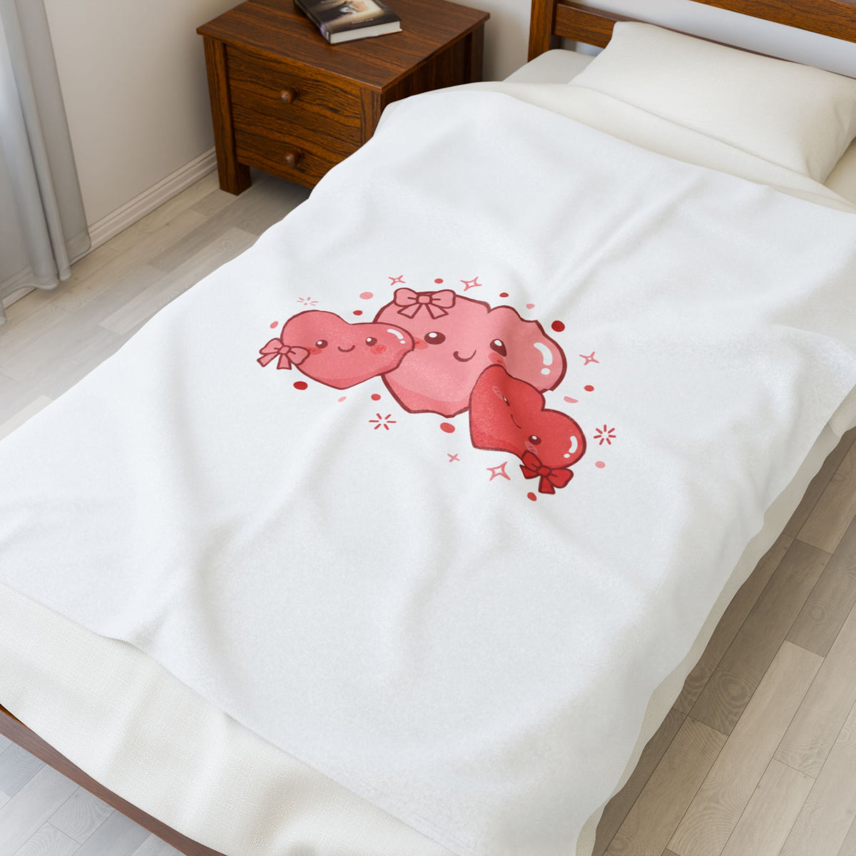 Tiny Heart Kawaii Trio Velveteen Plush Blanket | tiny heart design, valentine doodle