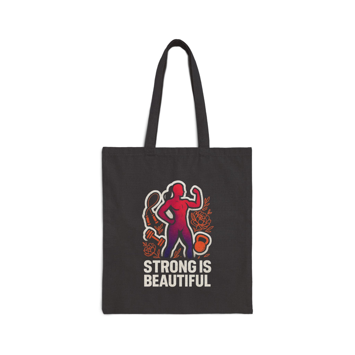 Strong Is Beautiful Canvas Tote Bag — Fitness Motivational Gym Shopper