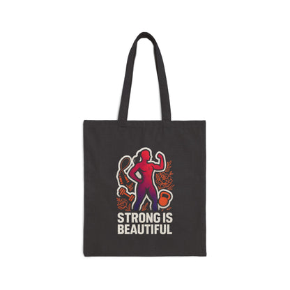Strong Is Beautiful Canvas Tote Bag — Fitness Motivational Gym Shopper