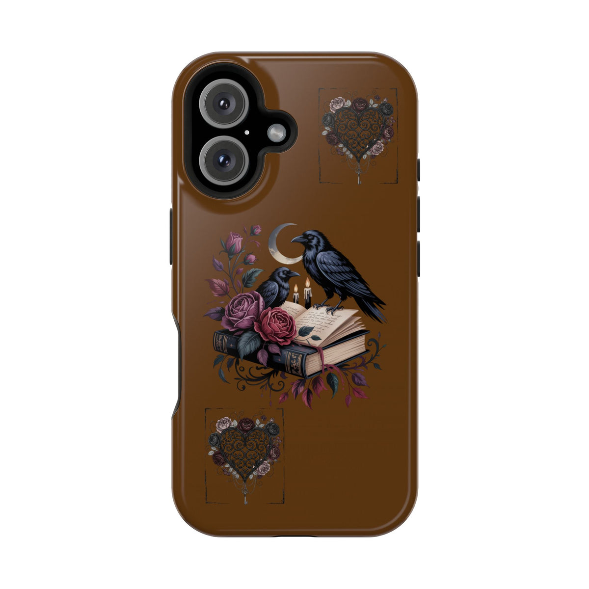 Raven & Roses Phone Case — Impact-Resistant Protective Case with Moon, Books & Floral Gothic Design