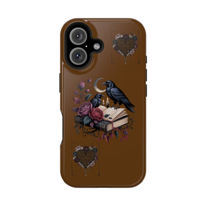 Raven & Roses Phone Case — Impact-Resistant Protective Case with Moon, Books & Floral Gothic Design