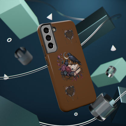 Raven & Roses Phone Case — Impact-Resistant Protective Case with Moon, Books & Floral Gothic Design
