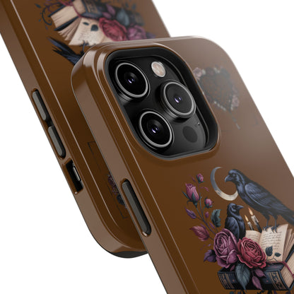 Raven & Roses Phone Case — Impact-Resistant Protective Case with Moon, Books & Floral Gothic Design