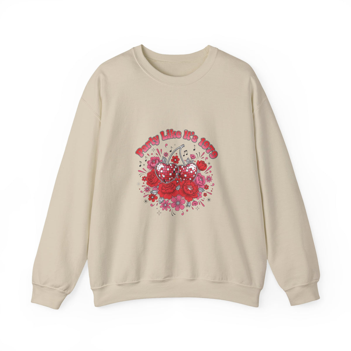 Disco Cherry Hearts Retro Romance Sweatshirt | sparkly hearts, glitter floral