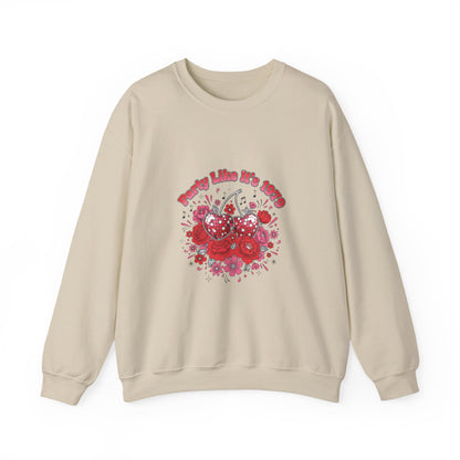 Disco Cherry Hearts Retro Romance Sweatshirt | sparkly hearts, glitter floral