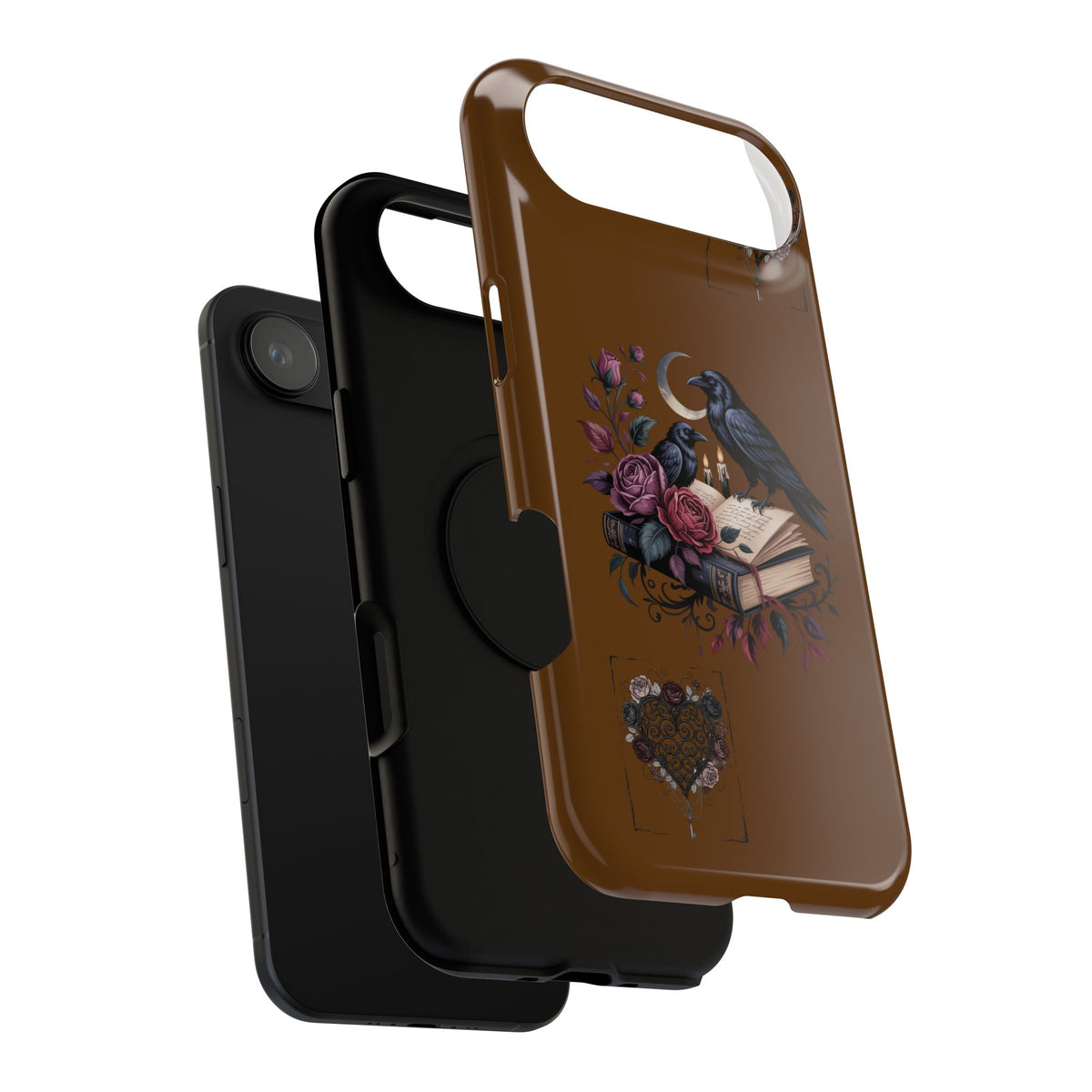 Raven & Roses Phone Case — Impact-Resistant Protective Case with Moon, Books & Floral Gothic Design