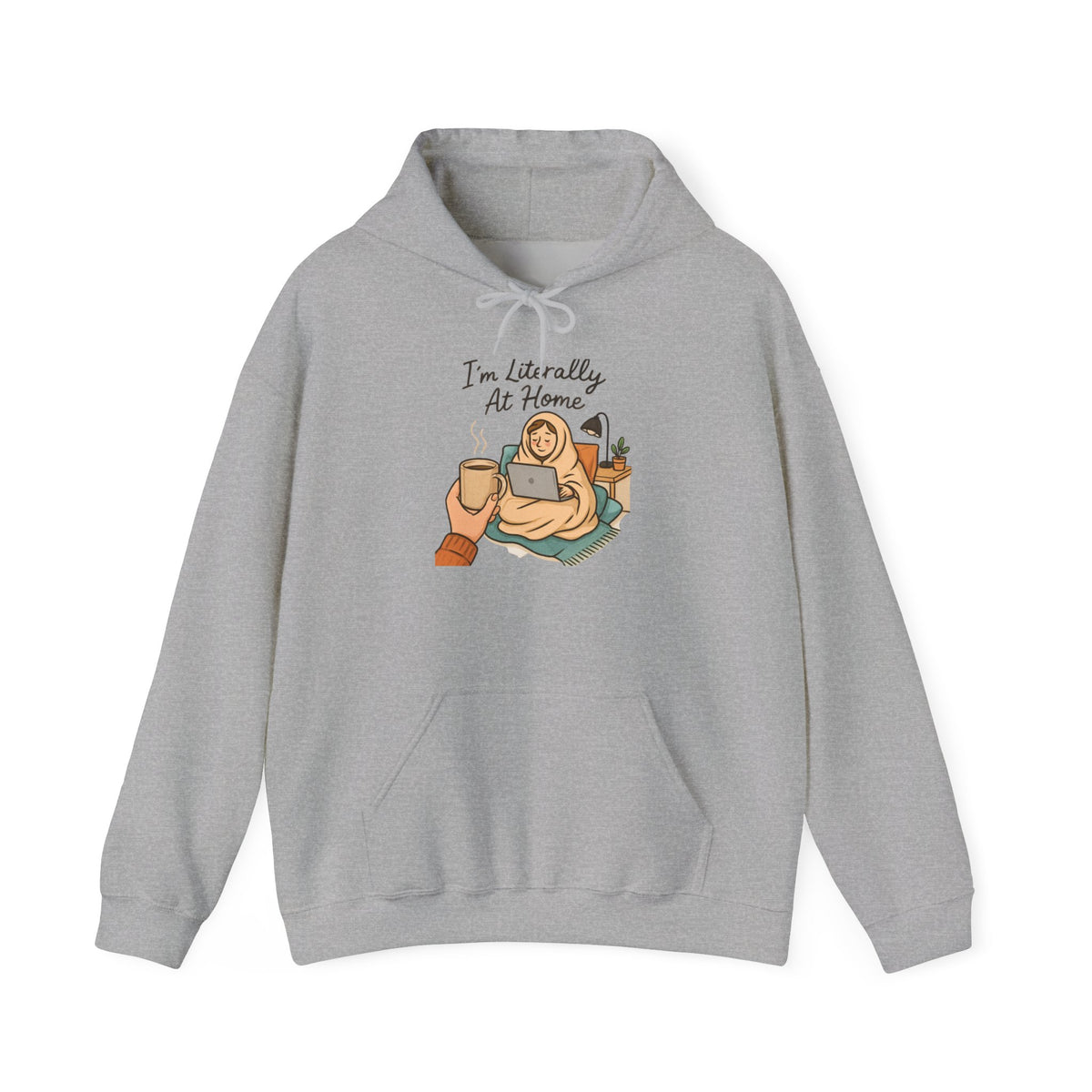Cozy At Home Hoodie — Relaxed Laptop & Coffee Illustration