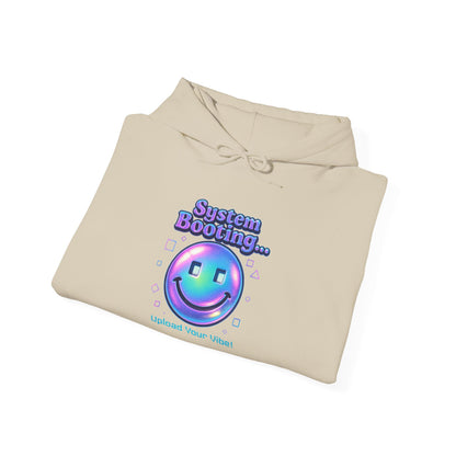 Hoodie — “System Booting” Retro Holographic Smiley Tech Hoodie