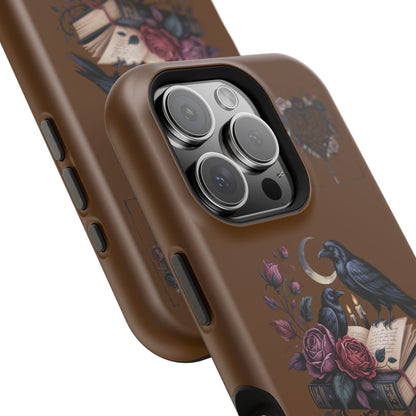 Raven & Roses Phone Case — Impact-Resistant Protective Case with Moon, Books & Floral Gothic Design