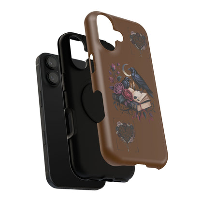 Raven & Roses Phone Case — Impact-Resistant Protective Case with Moon, Books & Floral Gothic Design