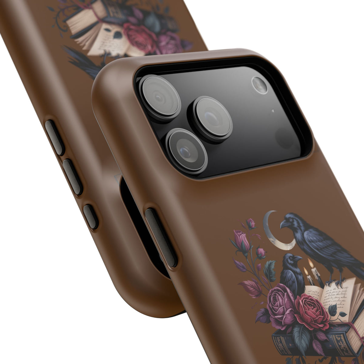 Raven & Roses Phone Case — Impact-Resistant Protective Case with Moon, Books & Floral Gothic Design