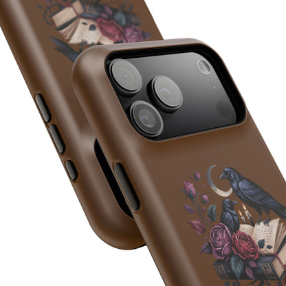 Raven & Roses Phone Case — Impact-Resistant Protective Case with Moon, Books & Floral Gothic Design