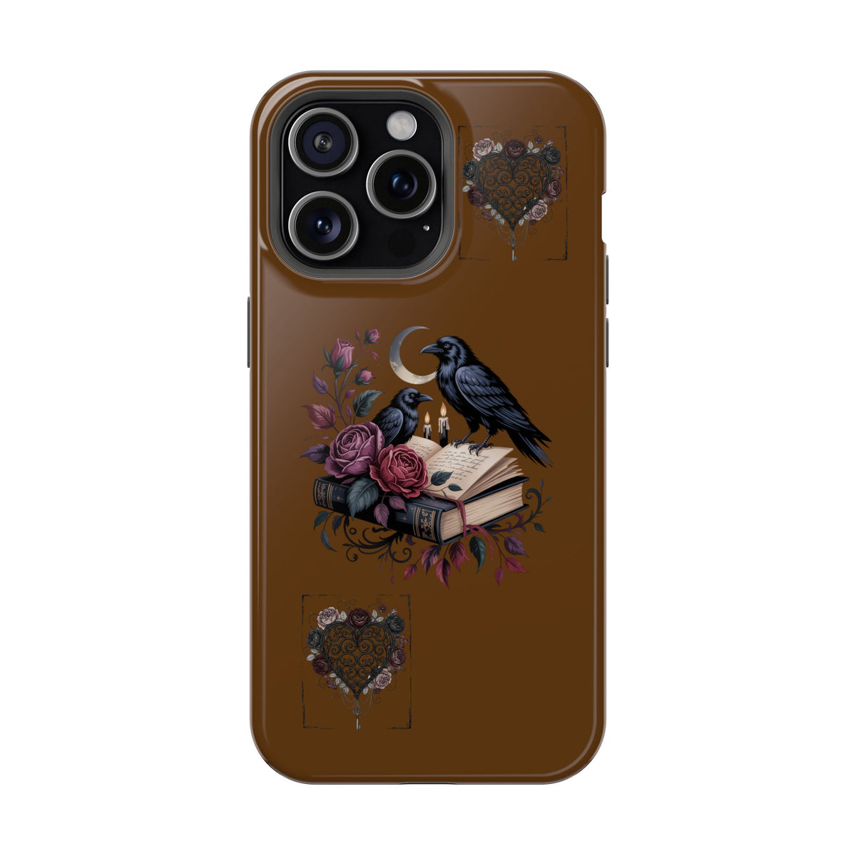 Raven & Roses Phone Case — Impact-Resistant Protective Case with Moon, Books & Floral Gothic Design