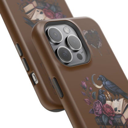 Raven & Roses Phone Case — Impact-Resistant Protective Case with Moon, Books & Floral Gothic Design
