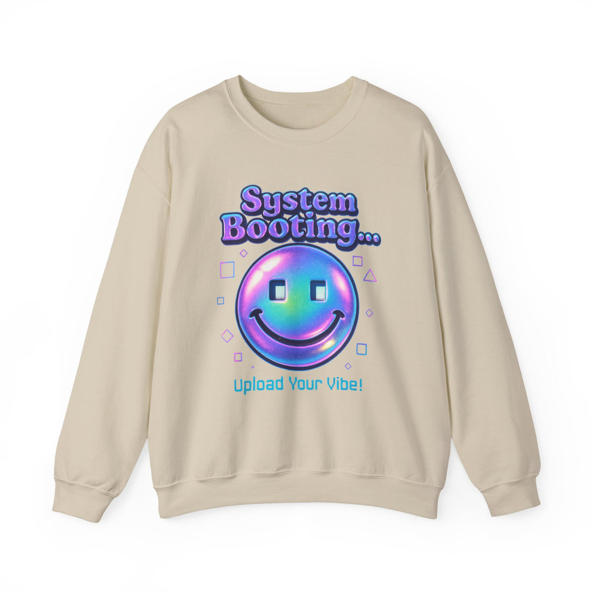 System Booting Crewneck Sweatshirt — "Upload Your Vibe" Retro Tech Graphic