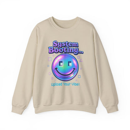 System Booting Crewneck Sweatshirt — "Upload Your Vibe" Retro Tech Graphic
