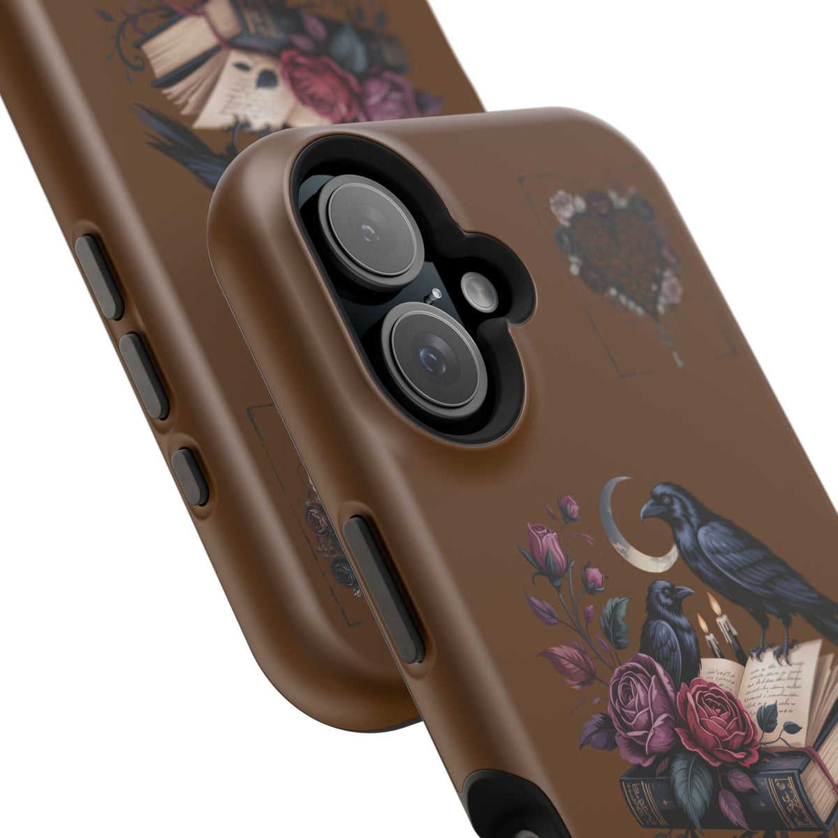 Raven & Roses Phone Case — Impact-Resistant Protective Case with Moon, Books & Floral Gothic Design