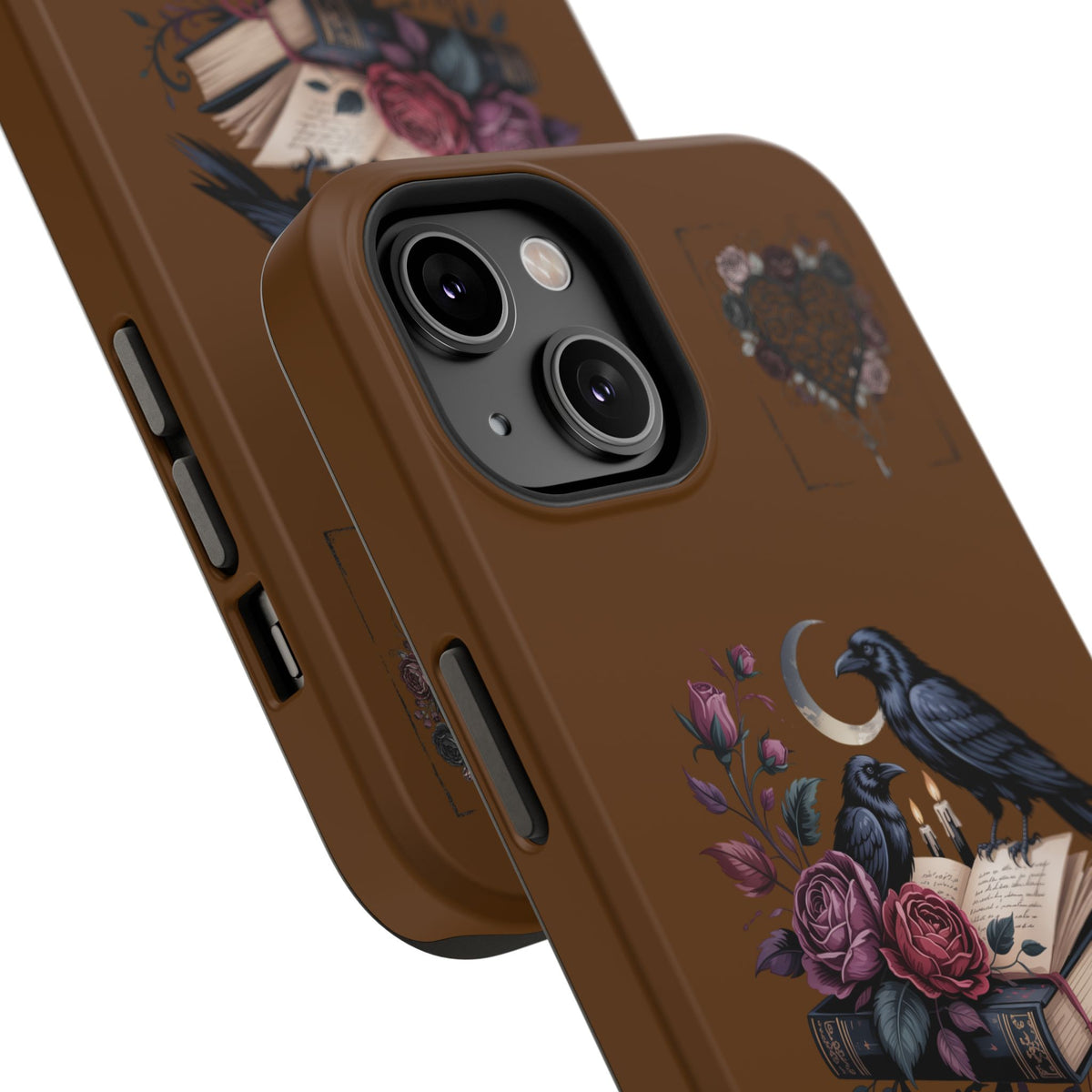 Raven & Roses Phone Case — Impact-Resistant Protective Case with Moon, Books & Floral Gothic Design