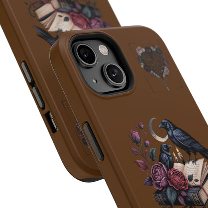 Raven & Roses Phone Case — Impact-Resistant Protective Case with Moon, Books & Floral Gothic Design