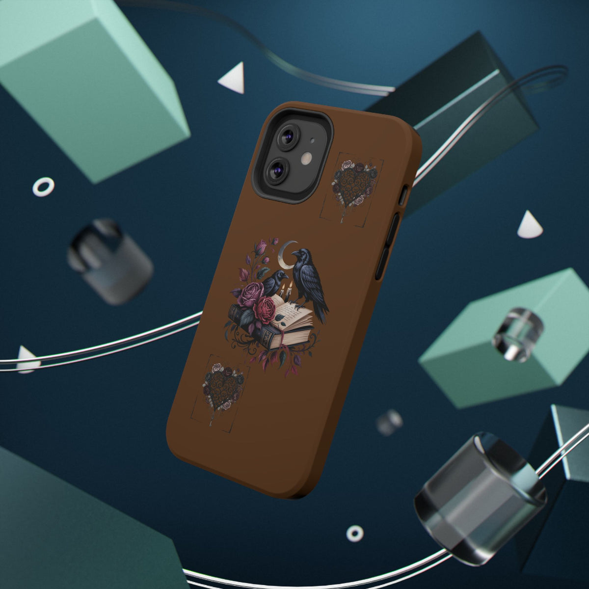 Raven & Roses Phone Case — Impact-Resistant Protective Case with Moon, Books & Floral Gothic Design