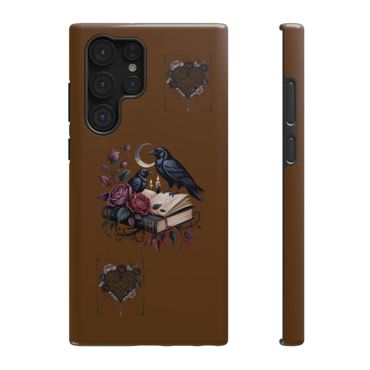 Raven & Roses Phone Case — Impact-Resistant Protective Case with Moon, Books & Floral Gothic Design