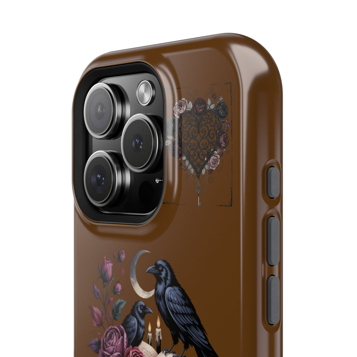 Raven & Roses Phone Case — Impact-Resistant Protective Case with Moon, Books & Floral Gothic Design