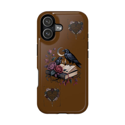 Raven & Roses Phone Case — Impact-Resistant Protective Case with Moon, Books & Floral Gothic Design